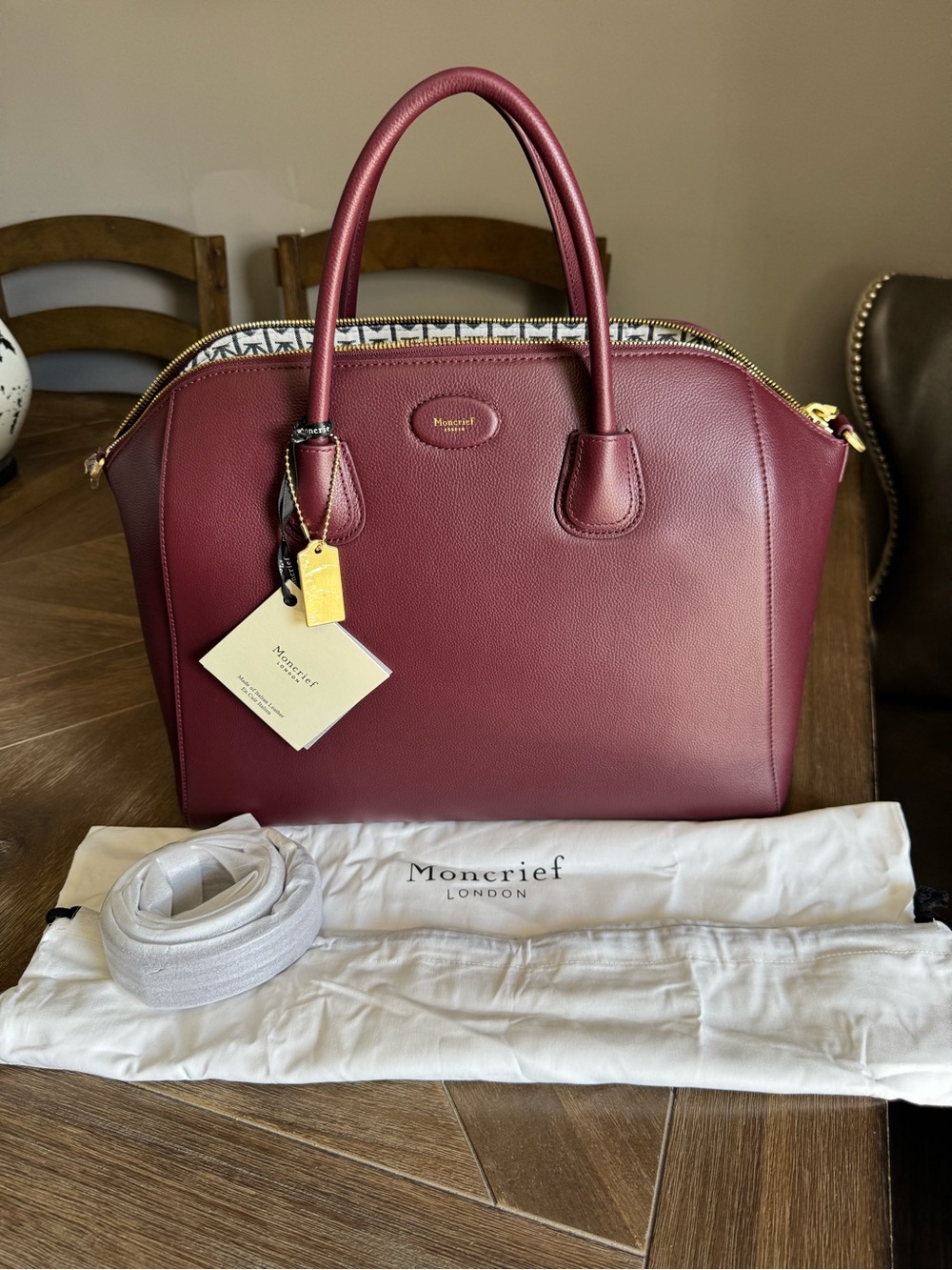 Moncrief “Stephanie” Structured Leather Satchel in Deep Burgundy - Picture 5 of 14